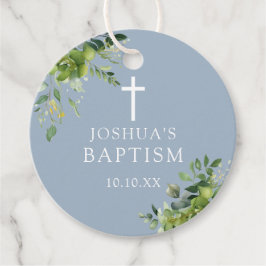Elegant Dusty Blue Greenery Baptism Christening Bedankjes Labels