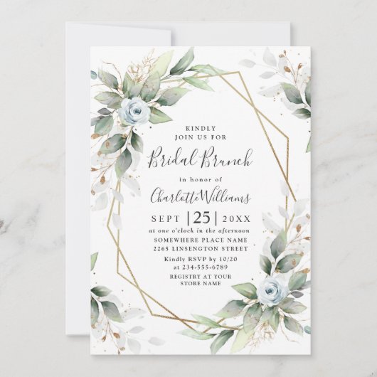 Elegant Dusty Blue Greenery Bridal Brunch Kaart (Voorkant)