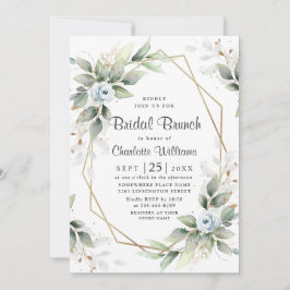 Elegant Dusty Blue Greenery Bridal Brunch Kaart