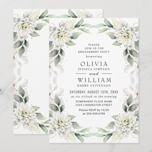 Elegant Dusty Blue Greenery Engagement Party Kaart (Voorkant / Achterkant)