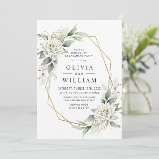 Elegant Dusty Blue Greenery ENGAGTY Kaart (Staand voorkant)