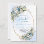 Elegant Dusty Blue Greenery Gold Bridal Shower  Kaart (Voorkant)