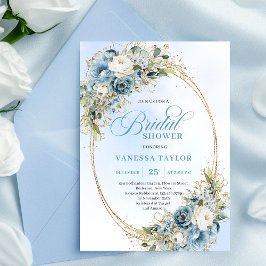Elegant Dusty Blue Greenery Script Bridal Shower  Kaart