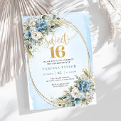 Elegant Dusty Blue Greenery Sweet 16th Birthday  Kaart