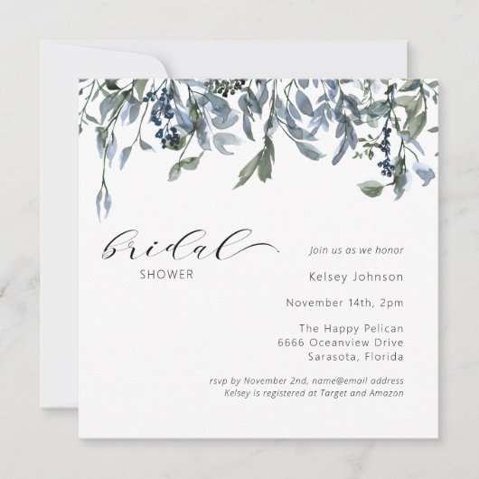 Elegant Dusty Blue Greenery Vrijgezellenfeest Kaart (Voorkant)