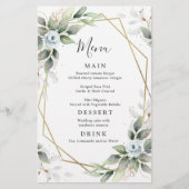 Elegant Dusty Blue Greenery Wedding Dinner Menu (Voorkant)