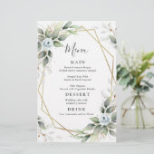 Elegant Dusty Blue Greenery Wedding Dinner Menu (Staand voorkant)