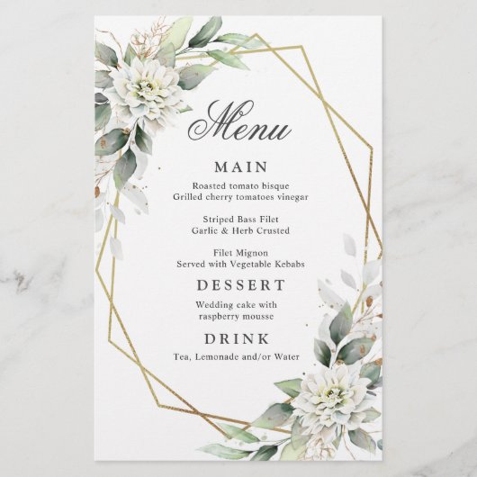 Elegant Dusty Blue Greenery Wedding Dinner Menu (Voorkant)