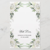 Elegant Dusty Blue Greenery Wedding Dinner Menu (Achterkant)