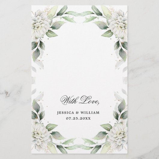 Elegant Dusty Blue Greenery Wedding Dinner Menu (Achterkant)