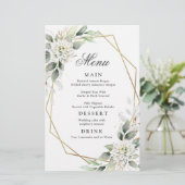 Elegant Dusty Blue Greenery Wedding Dinner Menu (Staand voorkant)