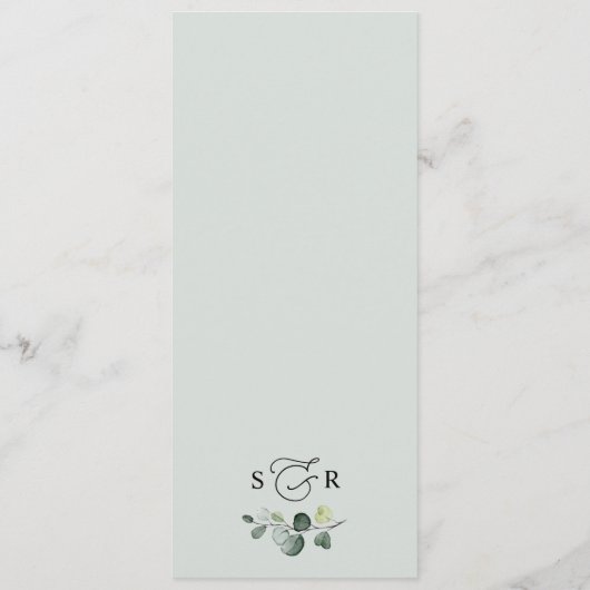 Elegant Dusty Blue Greenery Wedding Menu (Achterkant)