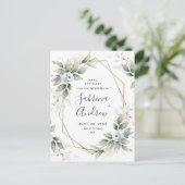 Elegant Dusty Blue Greenery Wedding Save the Date Briefkaart (Staand voorkant)