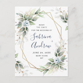 Elegant Dusty Blue Greenery Wedding Save the Date Briefkaart