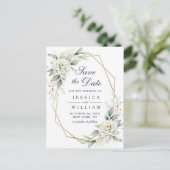 Elegant Dusty Blue Greenery Wedding Save the Date Briefkaart (Staand voorkant)