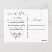 Elegant Dusty Blue Greenery Wedding Save the Date Briefkaart (Achterkant)