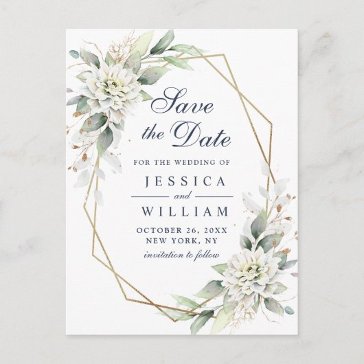 Elegant Dusty Blue Greenery Wedding Save the Date Briefkaart (Voorkant)