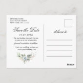 Elegant Dusty Blue Greenery Wedding Save the Date Briefkaart (Achterkant)