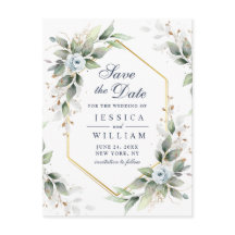 Elegant Dusty Blue Greenery Wedding Save the Date