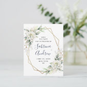 Elegant Dusty Blue Greenery Wedding Save the Date Briefkaart (Staand voorkant)