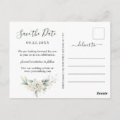 Elegant Dusty Blue Greenery Wedding Save the Date Briefkaart (Achterkant)
