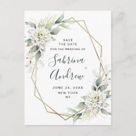 Elegant Dusty Blue Greenery Wedding Save the Date Briefkaart