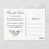 Elegant Dusty Blue Greenery Wedding Save the Date Briefkaart (Achterkant)