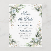 Elegant Dusty Blue Greenery Wedding Save the Date Briefkaart (Voorkant)