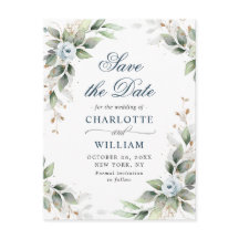 Elegant Dusty Blue Greenery Wedding Save the Date