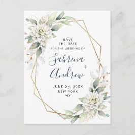 Elegant Dusty Blue Greenery Wedding Save the Date Briefkaart