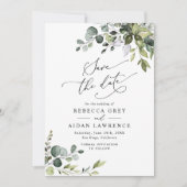 Elegant Dusty Blue Greenery Wedding Save the Date Kaart (Voorkant)