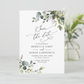 Elegant Dusty Blue Greenery Wedding Save the Date Kaart (Staand voorkant)