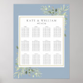 Elegant Dusty Blue Greenery Wedding Seating Chart Poster (Voorkant)