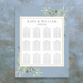 Elegant Dusty Blue Greenery Wedding Seating Chart Poster