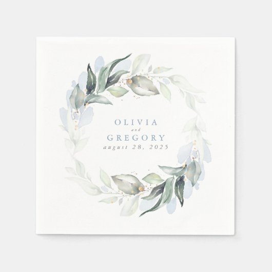 Elegant Dusty Blue Greenery Wedding Servet (Voorkant)