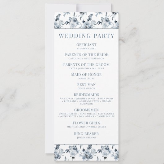 Elegant Dusty Blue Grey Bloem Trouwprogramma's (Achterkant)