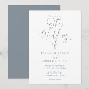 Elegant Dusty Blue Grey Minimalist Wedding Kaart