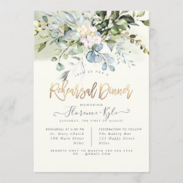 Elegant Dusty Blue Gum Eucalyptus Rehearsal Dinner Kaart