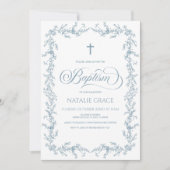 Elegant Dusty Blue Hand Drawn Floral Frame Baptism Kaart (Voorkant)