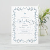 Elegant Dusty Blue Hand Drawn Floral Frame Baptism Kaart (Staand voorkant)