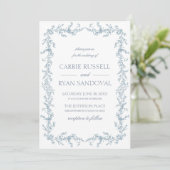 Elegant Dusty Blue Hand Drawn Floral Frame Wedding Kaart (Staand voorkant)