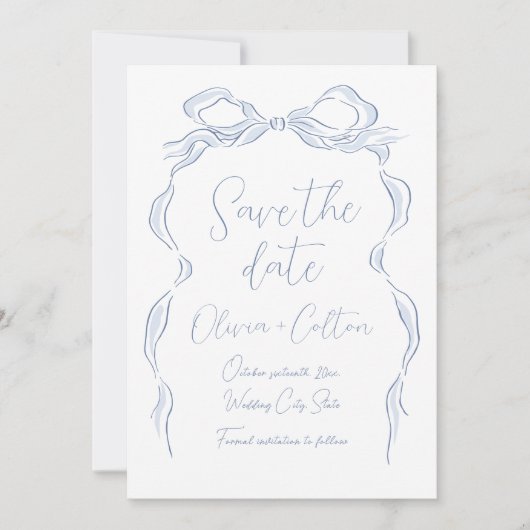 Elegant Dusty Blue Hand getrokken boog opslaan van Save The Date (Voorkant)