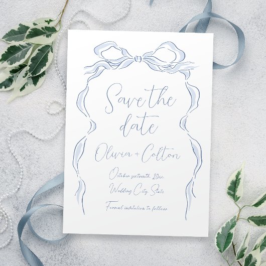 Elegant Dusty Blue Hand getrokken boog opslaan van Save The Date
