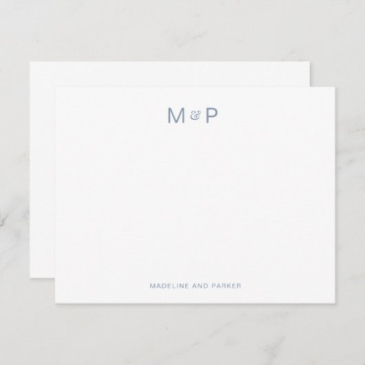 Elegant Dusty Blue Hedendaags Koppel Monogram Notitiekaartje (Voorkant / Achterkant)