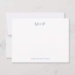 Elegant Dusty Blue Hedendaags Koppel Monogram Notitiekaartje