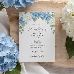 Elegant Dusty Blue Hydrangea Bloemenbruiloft Kaart
