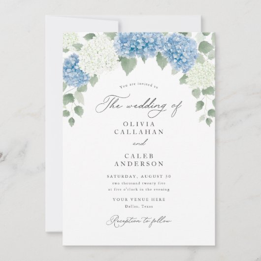 Elegant Dusty Blue Hydrangea Bloemenbruiloft Kaart (Voorkant)