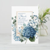 Elegant Dusty Blue Hydrangea Eucalyptus Gold Frame Kaart (Staand voorkant)