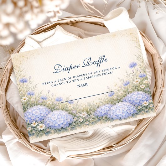 Elegant Dusty Blue Hydrangea Garden Diapper Raffle Informatiekaartje