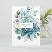 Elegant Dusty Blue Hydrangea Gold Floral Kaart (Staand voorkant)